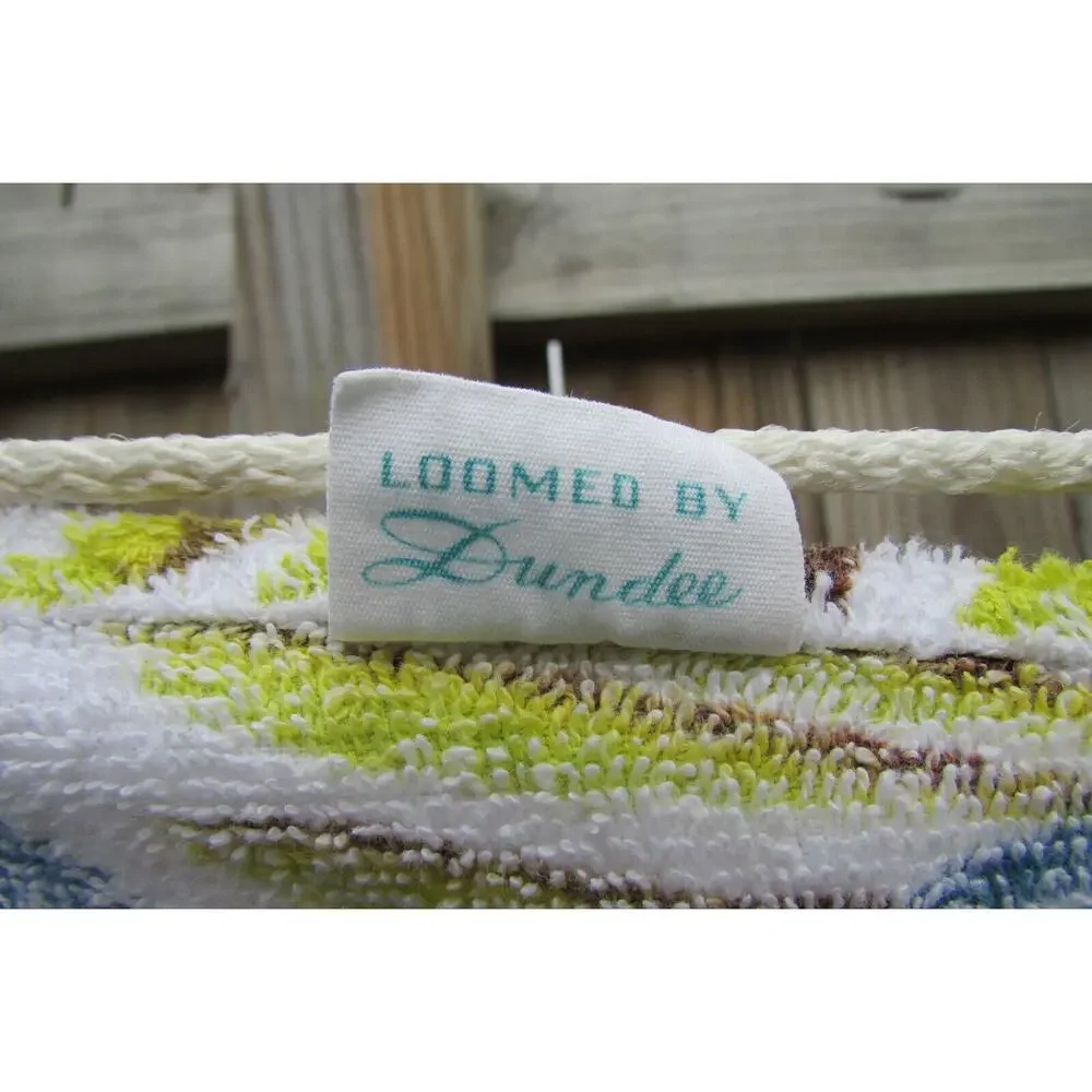 Dundee Oversize Beach Towel Hand Printed Bold Blue Green Floral 60x27 Vintage